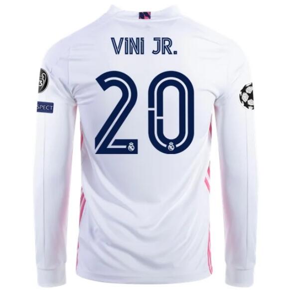 Real Madrid Long Sleeve Home Kit Soccer Jersey VINÍCIUS JÚNIOR #20 2020/21